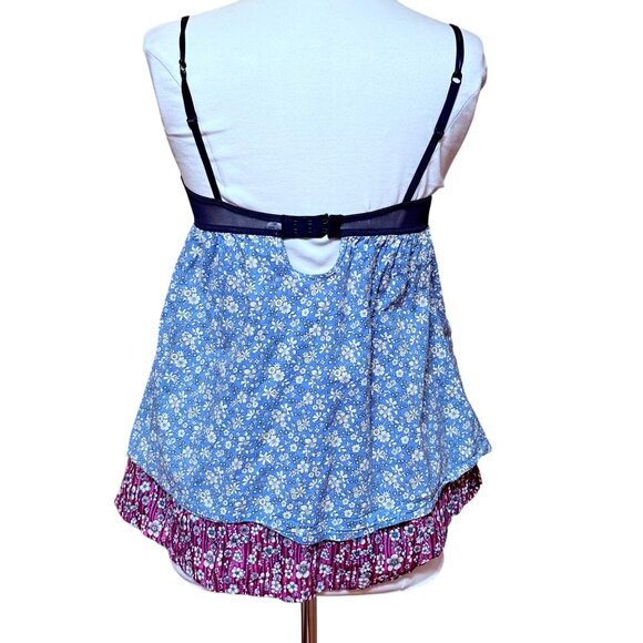 Liberty Of London Target Blue Floral Babydoll Top Ruffle‎ Accents Boho Cottage M - Picture 4 of 10